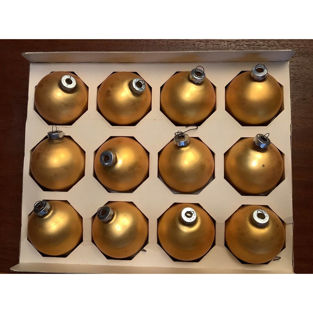 Franke Set Of 12 vintage glass christmas ornaments 2 5/8” Gold